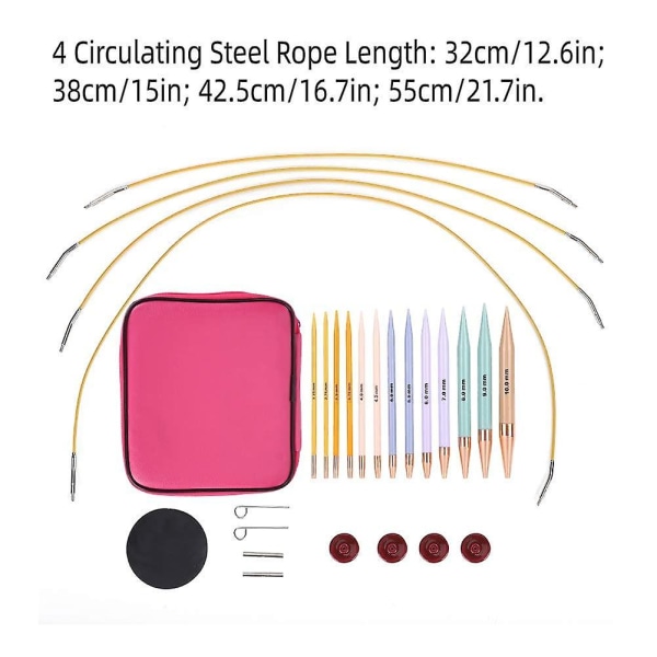 13 par utbytbara stickningsnålar set, cirkulära stickningsnålar med 2,75 mm-10 mm