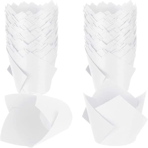 200 stk. tulipanformede cupcake-forme, bageforme, fedttætte muffin-forme, resistente cupcake-wrappers til bryllupper og fødselsdage white