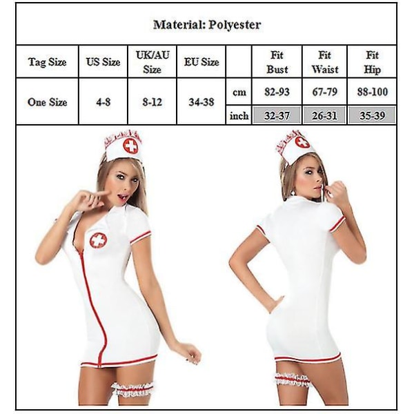 Naisten sairaanhoitaja Cosplay-asu univormu Alusvaatteet Party Fancy Dress Yöasu asu White One Size