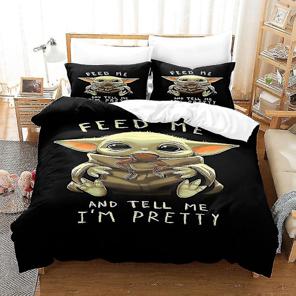 Mas12 Master Yoda 3D-tulostettu vuodevaatesetti Peitto Päällinen Tyynyliina Lapset Lahja AU KING 220x240cm