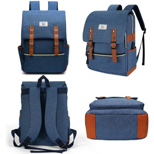 College rygsæk Max 15,6 tommer bærbar afslappet rygsæk Vandtæt Business Travel Skole rygsæk rygsæk med USB Unisex (blå) Blue