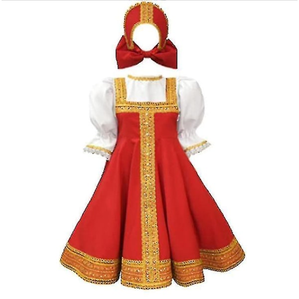 Russisk kjole Dansekostume Traditionel beklædning Rød Sarafan Hvid Blousexl 145 til 160 cm