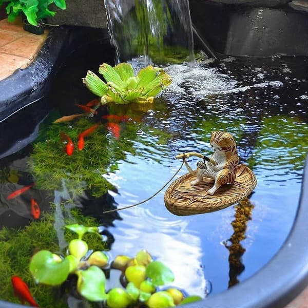 Flytende kattungefiskefigurpynt, akvarielandskapsdekor D
