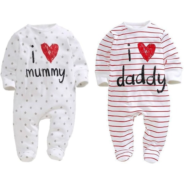 Unisex-babytøj Nyfødt fodtøj I Love Mummy I Love Daddy Bodysuit 2-pak (3 måneder)