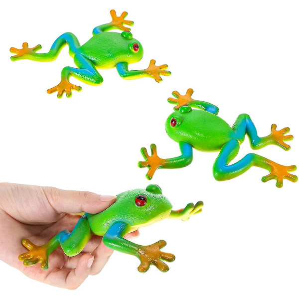 3-delt froskeleker Realistisk froskefigur Simulering Frosk Dyremodell Myk og sprettende Spoof Vent Stressleker Frosk Festdekorasjoner