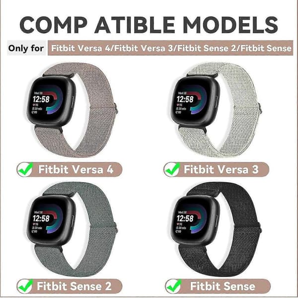 4-pack Stretch Nylonband: Fitbit Versa 4/3/Sense, Justerbart Sportband