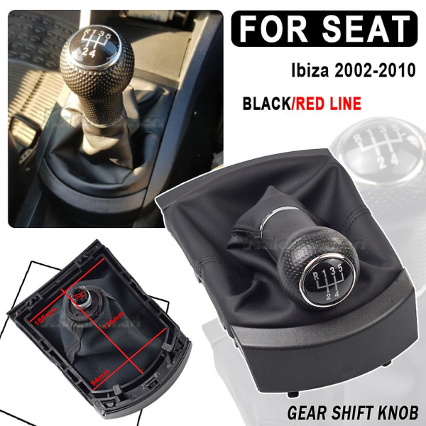Växelspaksknopp Manuell 5-växlad Växelspak Gaiter Damask Stövskydd Krage För Seat Ibiza 2002 2003 2004 2005 2006 2007 2008 5 Speed Red Line