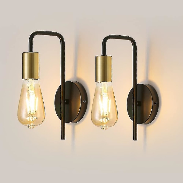 Goeco Vintage Vegglampe 2 Pakke, Industriell interiørvegglampe, E27, Svart, Uten Pære