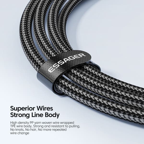 ESSAGER 3m 60W PD USB-C - USB-C Latauskaapeli Musta size 80