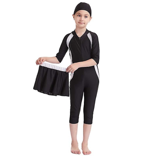 Muslimsk flickors baddräkt islamisk barn badkläder blygsam burkini simning strandkläder Black 14-15 Years