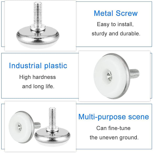 30 kpl Säädettävät Jalkatelineet Muovista ja Metallista, Tasoitusjalat Pähkinällä M6*15*30mm, Valkoinen