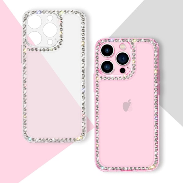 1 st. Kompatibelt iPhone 13 Pro Max Transparent Skal Sött för Kvinnor Flickor Bling Diamant Glitter Strass Glimmande B