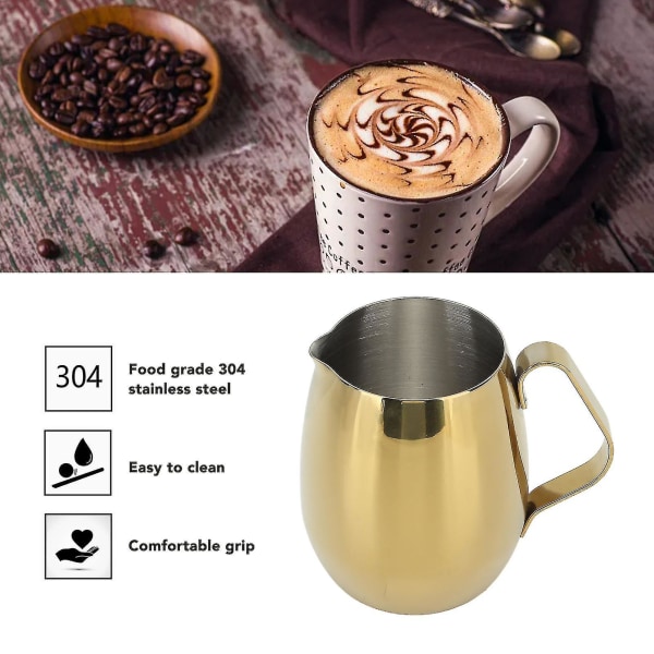 Kahvi Maitokuppi Ruostumattomasta teräksestä Maidonvaahdotuskannu Cappuccino Latte Art Maitokannukuppi Kultainen 300ml 600ml