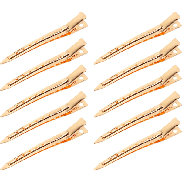 10 Stycken Anknäbbs Hårklämmor, 8,9 cm Rostfria Metall Alligator Curl Klämmor med Hål för Hårstyling, Hårfärgning, Tjock Hårsektionering