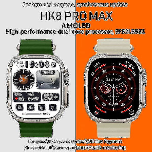 Hk8 Pro Max Ultra Herr 49mm Amoled Skärm Kompass Nfc Smartwatch
