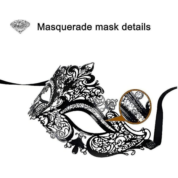 Lady Of Luck Maskerademasker, Venetianske Masker, Metal Maskerademaske til Kvinder Laser Skåret Partymaske (Sort Maskerademaske til Kvinder)