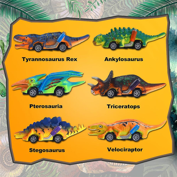 6 kpl Dinosaurus Leikkiautoja Vetoautoja Pojille Tytöille Ajoneuvoja Syntymäpäiväjuhliin Lahjoiksi