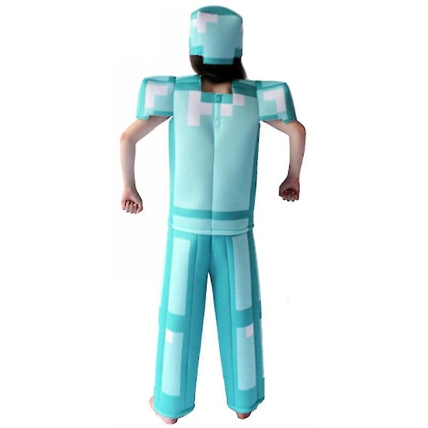 Minecraft Cosplay Maskeraddräkt för Barn Pojkar Flickor Festdräkt Presenter LightBlueTop  Pant  Cap S 3-4Y 105-115cm