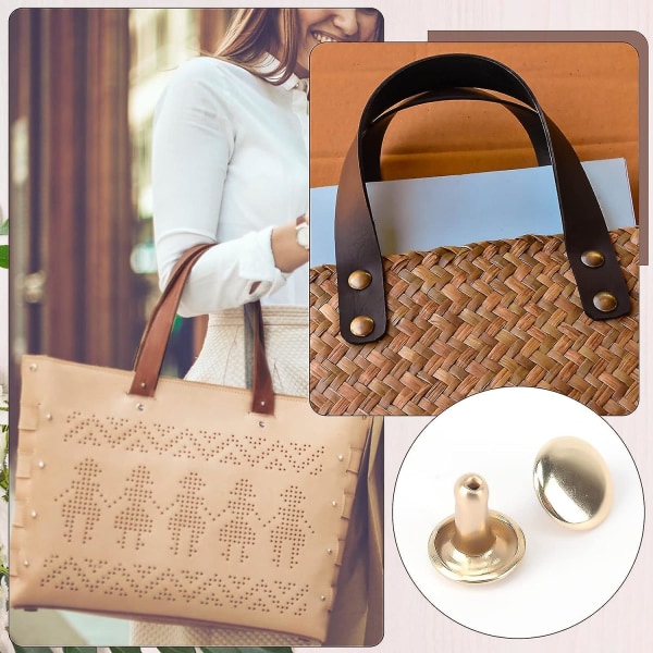 3 par läderväskhandtag (svart, brun, beige), handväska handtag 60 cm läderväska handtag med 30 lädernitar Handväska tillbehör för plånbok