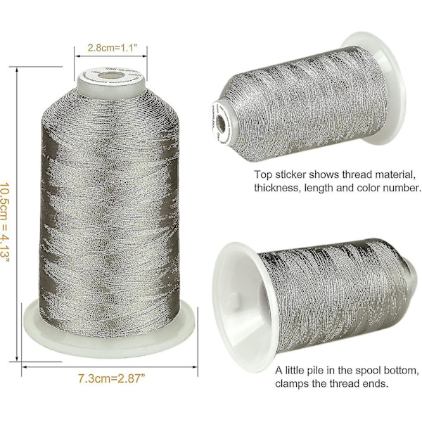 Broderigarn 5500 Yards Sølv 005, 40wt 100% Polyester Til Brother, Babylock, Janome, Singer, Pfaff, Husqvarna, Bernina Maskine