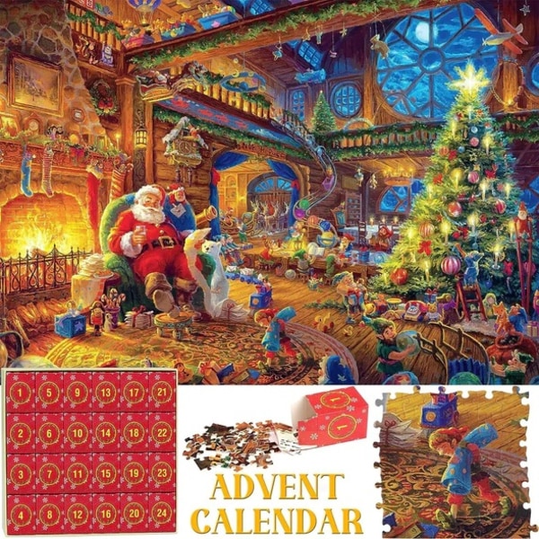 Julepuslespil adventskalender 2023, 1008 puslespilsbrikker 24-dages julenedtælling adventskalendere
