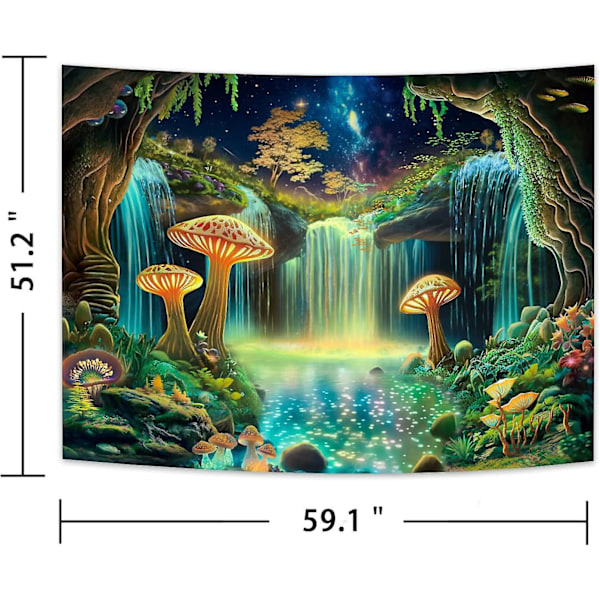 Fantasy Forest Väggbonad UV-Reaktiv Vattenfall Gobeläng Psykedelisk Stjärnhimmel Gobeläng Neon Naturväxt Gobeläng Heminredning Väggbonad (B150cm