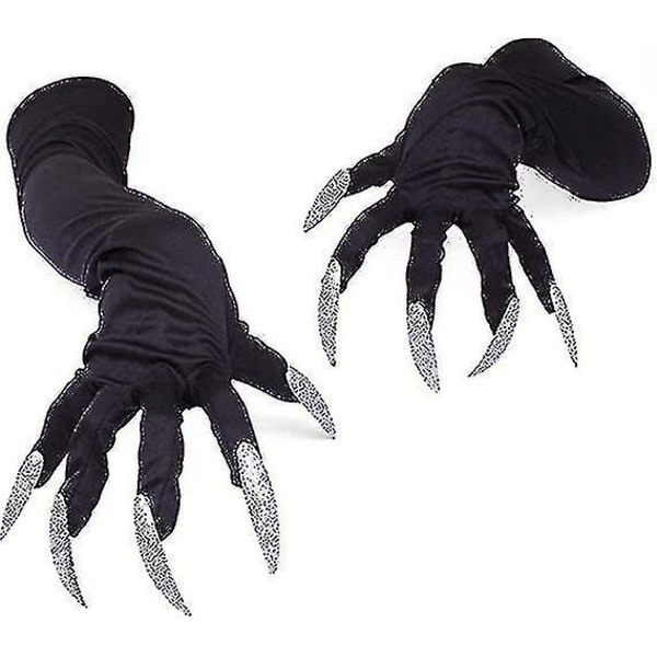 Halloween kostymhandskar med naglar långa tassar klor Cosplay handskar för fest, (svarta)(1 par)