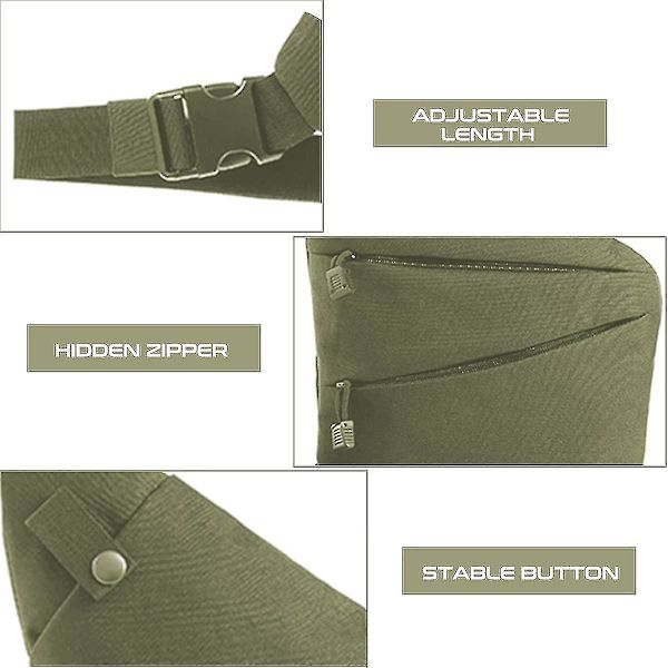 Fanny Pack för män med dold bärryggsäck Crossbody Bag, mjuk pistolväska i armégrön (högerhänt)