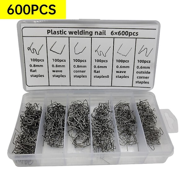 Heta häftapparatklamrar för reparation av plastsvetsning Heta svetsning 0,6 mm/0,8 mm 600pcs 2 SIZE