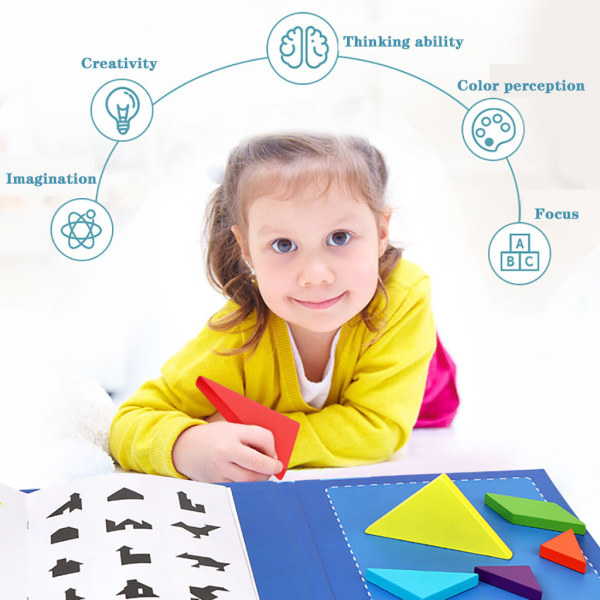 Barn Tre Tangram-puslespill i tre med magneter - Reisespill - Pedagogisk bok - Leker for barn