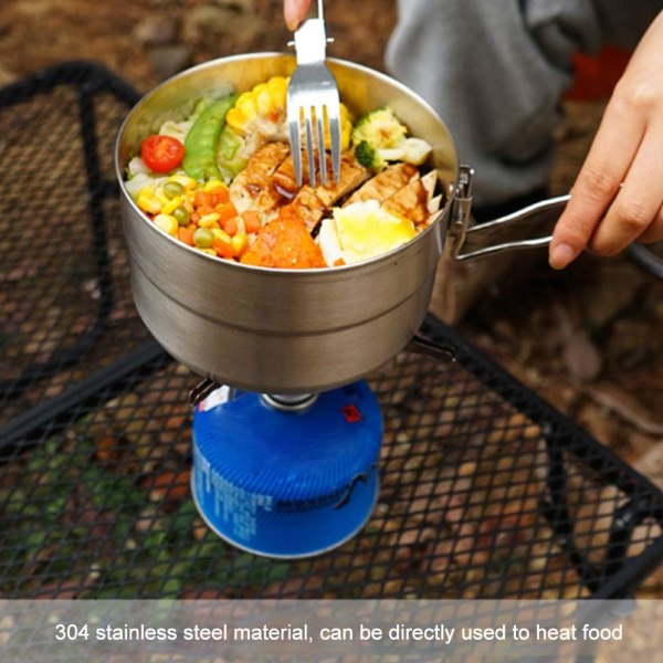 Campingkokegryte i rustfritt stål med lokk og sammenleggbart håndtak 1,5L Bento Pot utendørs kokekar med stor kapasitet for camping