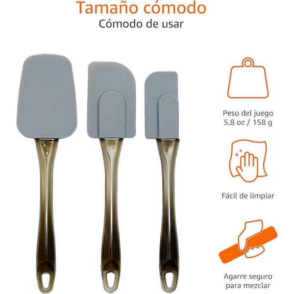 Basics Rektangulära silikonspatlar, 3-pack, små, medelstora, stora, grå