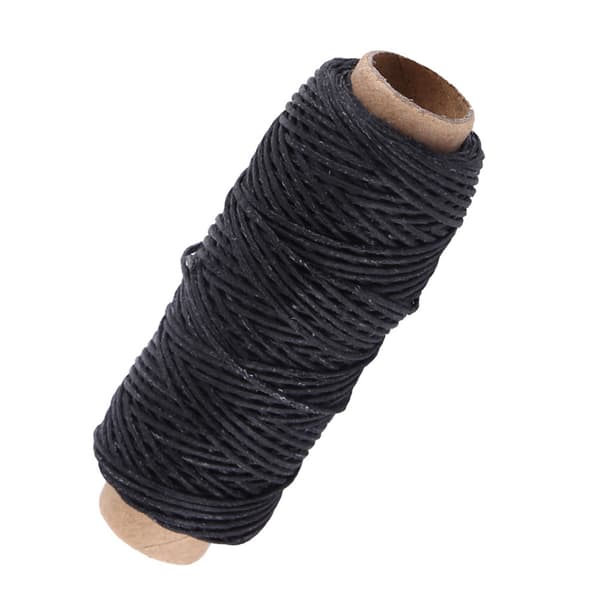 Flat sewing thread coarse braided waxed thread for leather craft repair 50m 1mm (black)