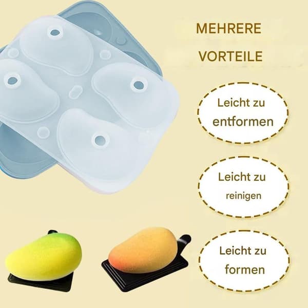 Mangoform 3D Mango Silikonform Dessert Silikon Kakeform med 4 Rom, 19 * 14 * 5cm