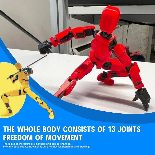 T13 Action Figure, Titan 13 Action Figure med 4 typer av vapen och 3 typer av händer, T13 3D Printed Multi-Jointed Action Figure Orange-Blue