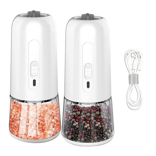 2 stk USB oppladbart elektrisk salt- og pepperkvernsett, tyngdekraftspepperkverner, justerbar grovhet