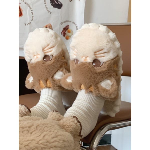 Chinelos de pelúcia para gatos peludos e antiderrapantes para casa tamanho livre