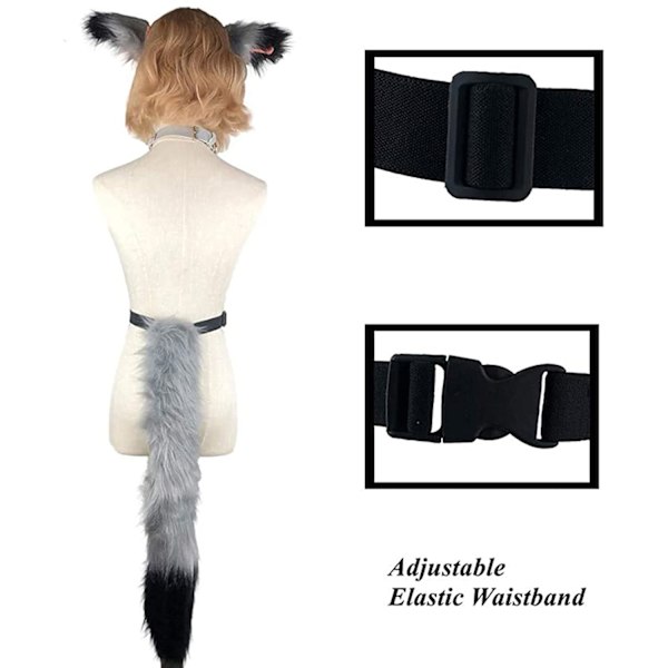 Svans och öron set, lång rävsvans cosplay konstgjord päls räv varg svans kit med öron och ring krage för barn flickor pojkar tonåringar kvinnor fest