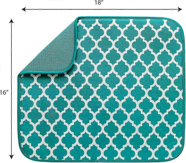 Absorberende, vendbar mikrofiber-opvaskemåtte til køkkenet 40,6 cm x 45,7 cm Teal Trellis