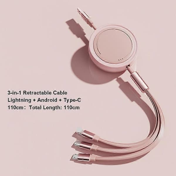 Typ C 3 i 1 Typ-C/Lightning/Micro USB Infällbar Datakabel 66W Snabbladdningssladd