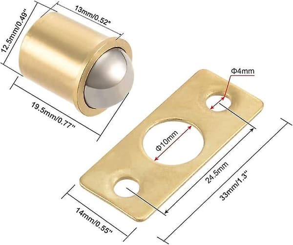 11mm kuglediameter messingbelagt dørskabskuglelås 5 stk