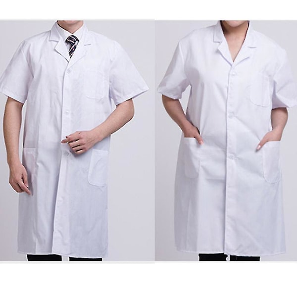 Kesäinen unisex valkoinen laboratoriotakki Lyhythihaiset Taskut Univormu työvaatteet Lääkärin sairaanhoitajan vaatteet L  170