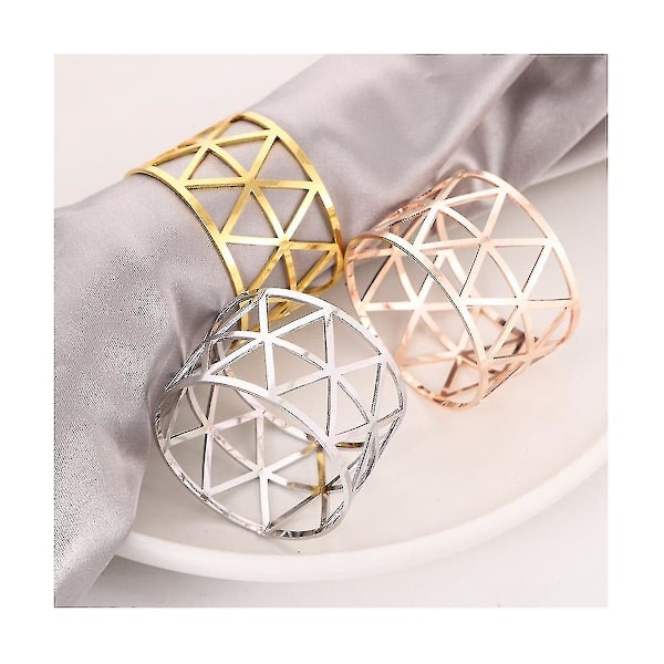 12 Pak Servietringe Holdere Hul Design Dekoration Bryllup Jul Samling (guld)