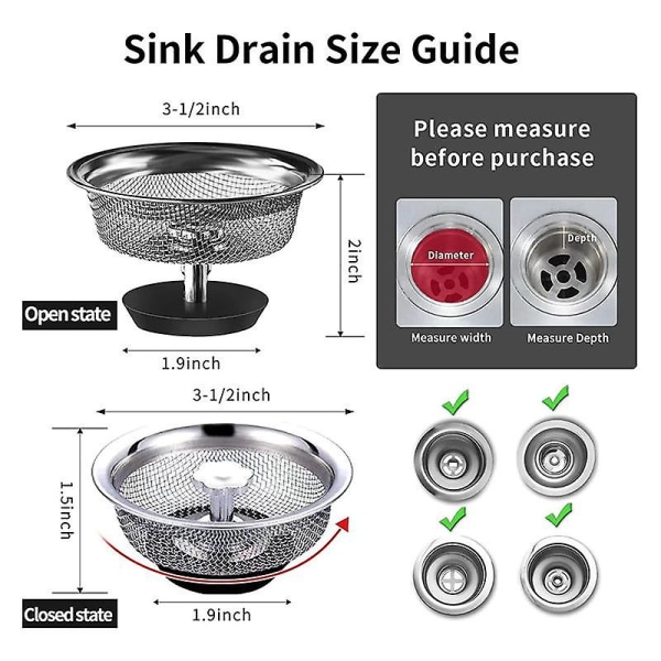 Køkkenvask si 3-1/2 tommer afløb til prop Combo kurv udskiftning vask afløb med håndtag vask prop (2 stk)