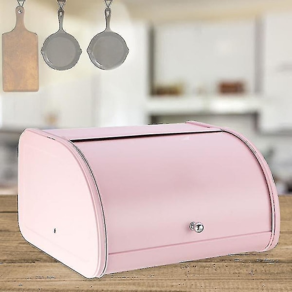 Brödlåda i metall Köksförvaringsbehållare med rulllock Köksutrustning Pink