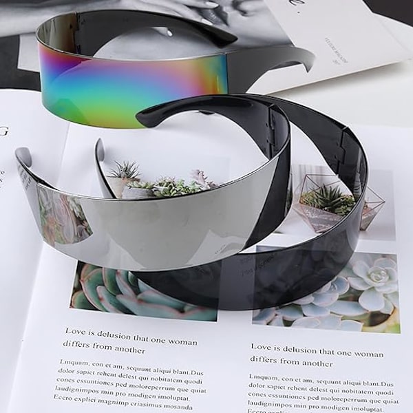 3 par futuristiska solglasögon roliga speglade festglasögon smala rymdaliensglasögon för Halloween (grå, silver, färgglada)
