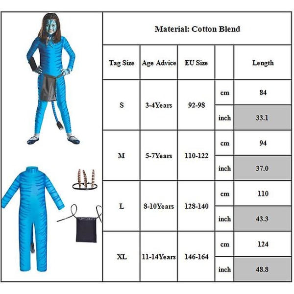 3-14 år barn tonåringar pojkar flickor Neytiri Te Ckaha Mo'atite Avatar Cosplay Kostym Jumpsuit Halloween Julgåvor 8-10 Years
