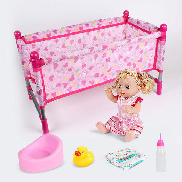 Nyligen anlänt dockvagnsleksak, babydocktillbehör, babydockvagn, matstol, gungstol, gunga för dockor, hopfällbar och lätt Ki pink