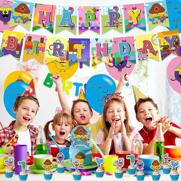 Hey Duggee Syntymäpäiväjuhlatarvikkeet, Hey Duggeen koristeet Sisältää Cake Topper Cupcake Toppers, banneri, ilmapallot syntymäpäiväjuhlatarvikkeille Decorati