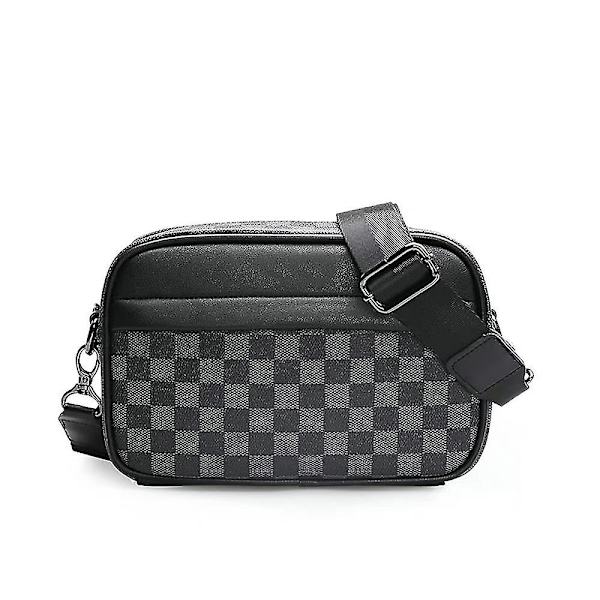 Herr Casual Rutig Axelväska Läder Crossbody Väska Justerbar Rem Messenger Bag